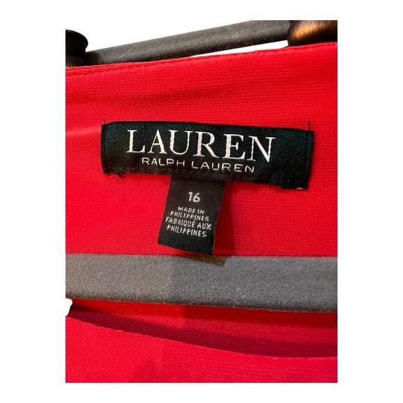 Lauren Ralph Lauren Red Twist Wrap 
Front V-Neck Dress Size 16 - Picture 3 of 8
